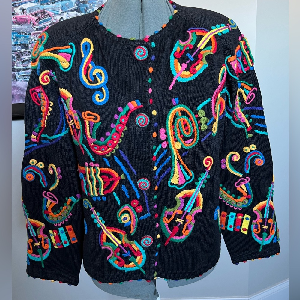 RARE Michael Simon L XL Musical Instruments Music sweater Cardigan